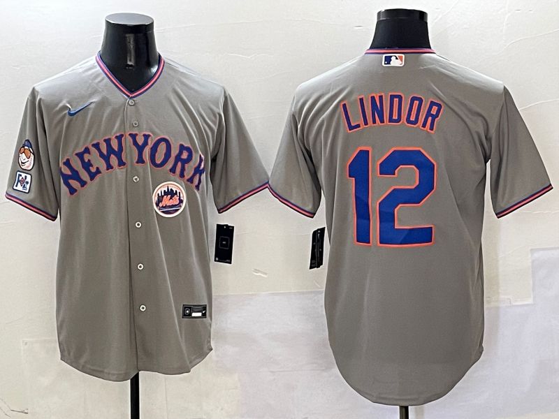 Men New York Mets #12 Lindor Grey Second generation 2025 Nike MLB Jersey style 11